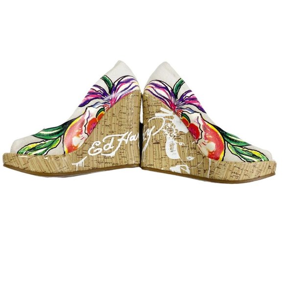 Vintage Y2Kstyle 00sfashion Ed Hardy Wedge Womens Floral 4.5" Inch Heels US Sz 5 - Picture 5 of 9